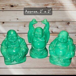 Set of 3 JADE COLOR - Resin HAPPY Buddha Figures